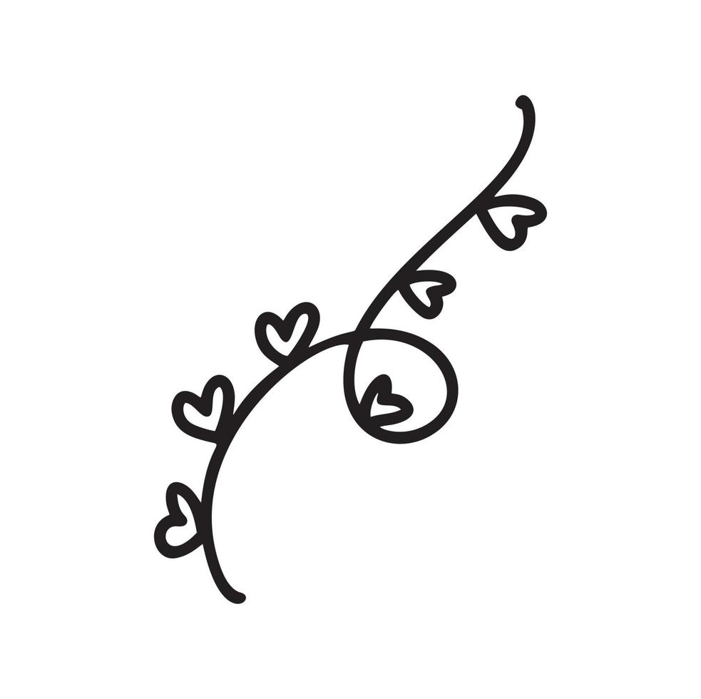 monoline lijn slinger met harten vectorillustratie. minimalistische liefde schets doodle. één lijn kunst valentijn pictogram, enkele bruiloft schets tekening eenvoudig logo vector