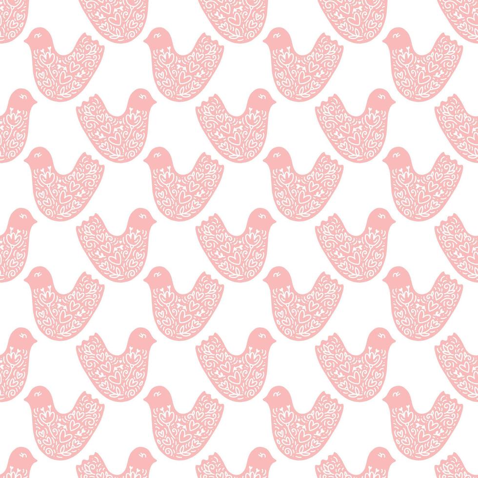 bloemen vector naadloos patroon met vogels. retro vintage Valentijn Scandinavische stijl ontwerp met lentebloemen, vogels en hoorzittingen. doodle handgetekende babyprint