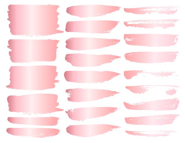 Set van penseelstreek, roze goud grunge penseelstreken te wijzigen. Vector illustratie.