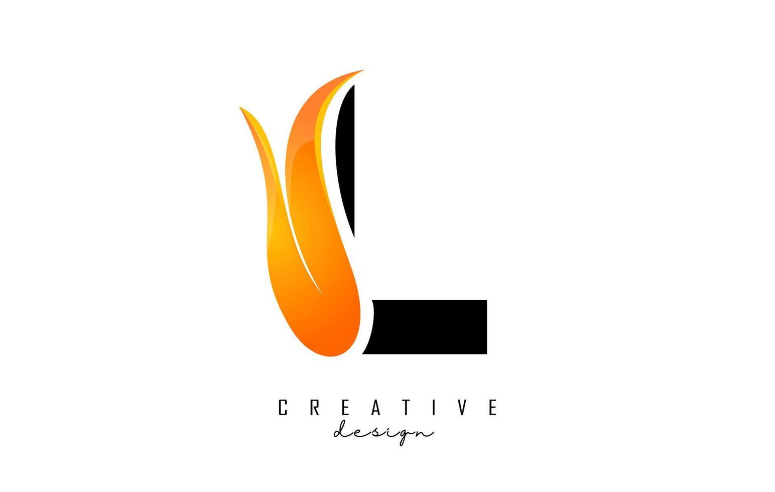 vectorillustratie van abstracte letter l met vuur vlammen en oranje swoosh design. vector