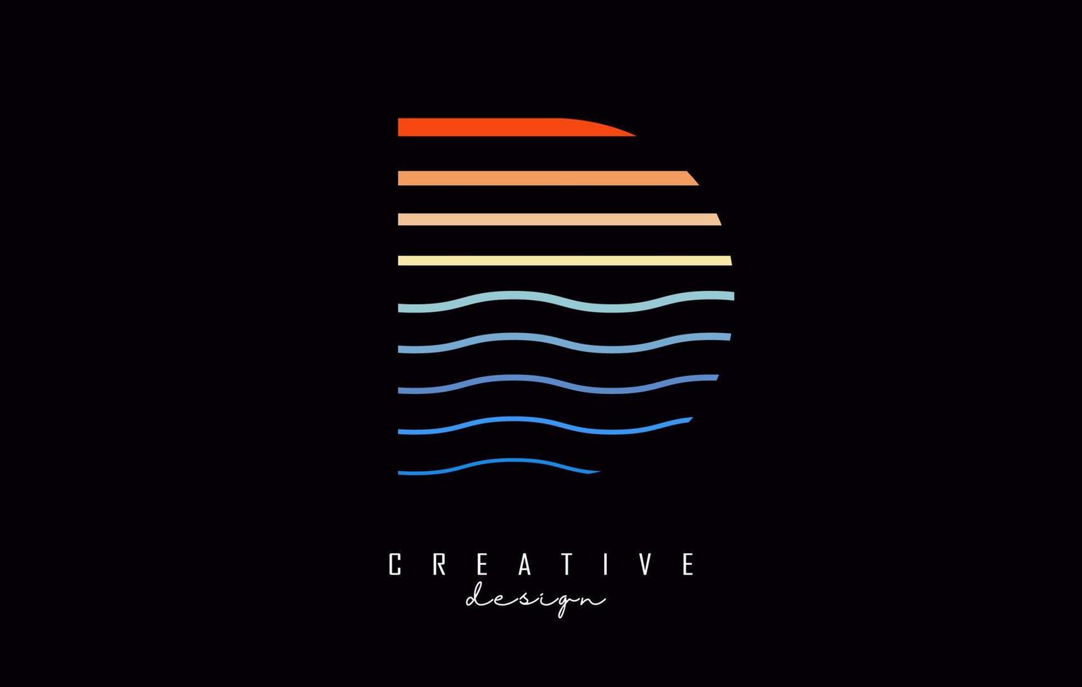 letter d logo-ontwerp met kleurrijke lijnen. vectorillustratie met zee en zonsondergang kleurlijnen, vector