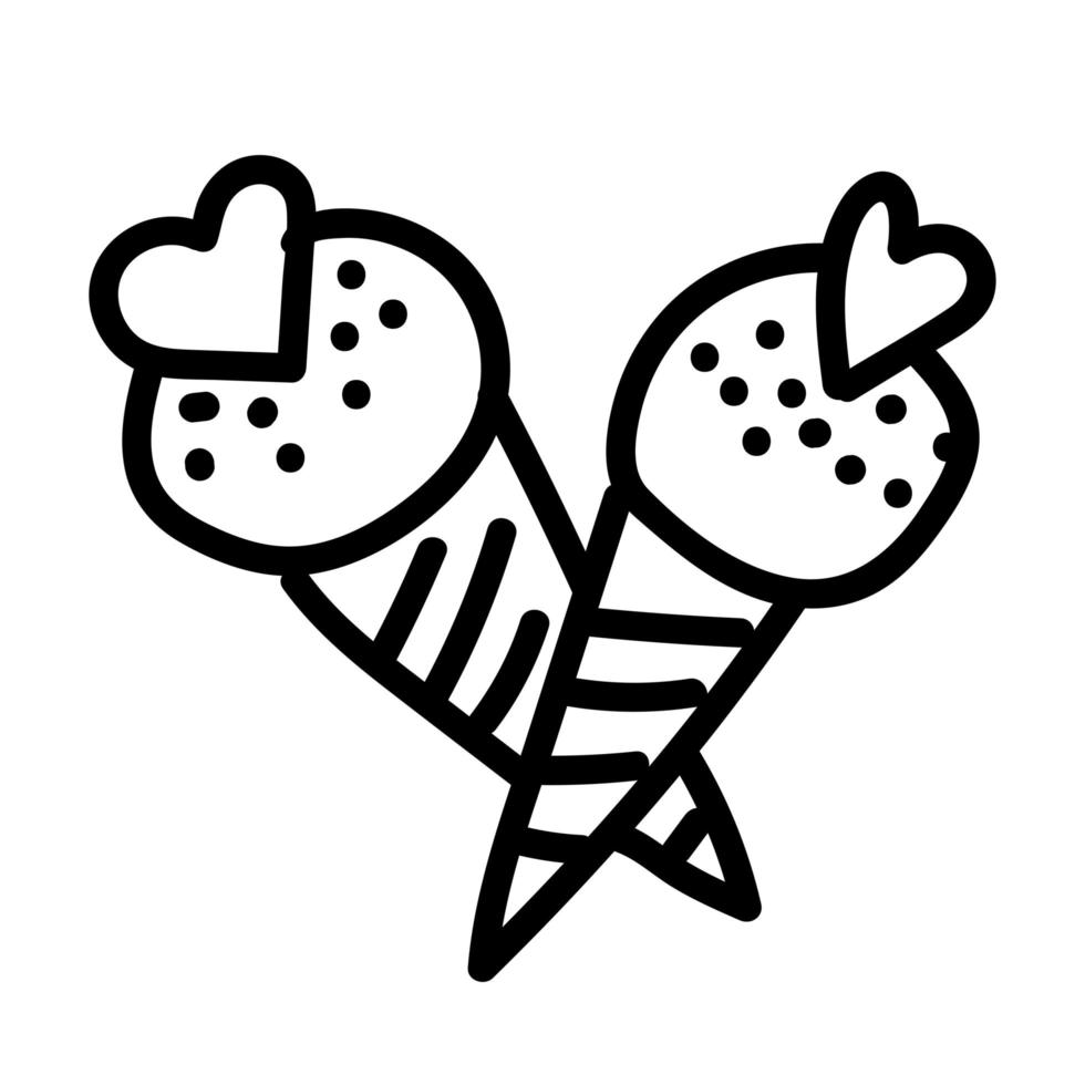 Valentijnsdag doodle pictogram paar ijsjes in vorm gradiënt hart. dessert voor café en liefdesdag. handgetekende illustratie voor web, banner, kaart, print, flyer, poster, vakantie, sticker vector