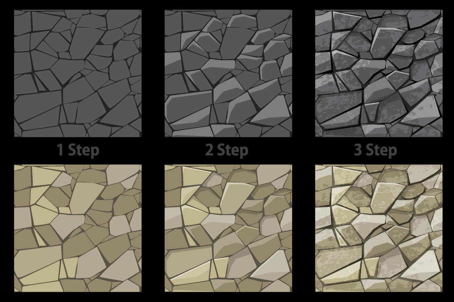 set van naadloze textuur steen stap voor stap tekenen. naadloos patroon van verbetering en vooruitgang. vector