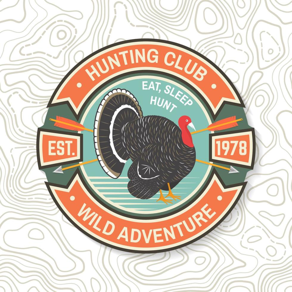 jachtclub badge. eten, slapen, jagen. vector. concept voor shirt of label, print, stempel, badge, tee. vintage typografieontwerp met het silhouet van Turkije. outdoor avontuur jacht club embleem vector