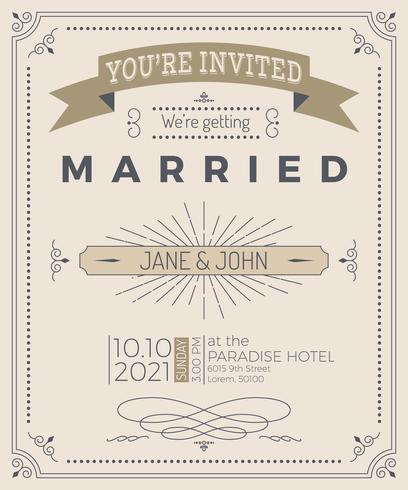 Vintage bruiloft uitnodigingskaart vector