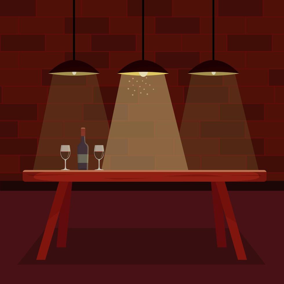 wijnfles met glazen op een houten tafel vector