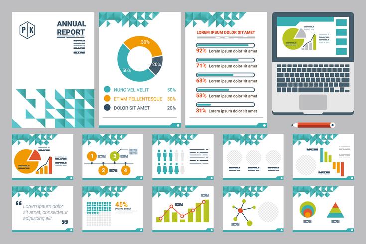 Jaarverslag omvat A4-blad en presentatiesjabloon vector