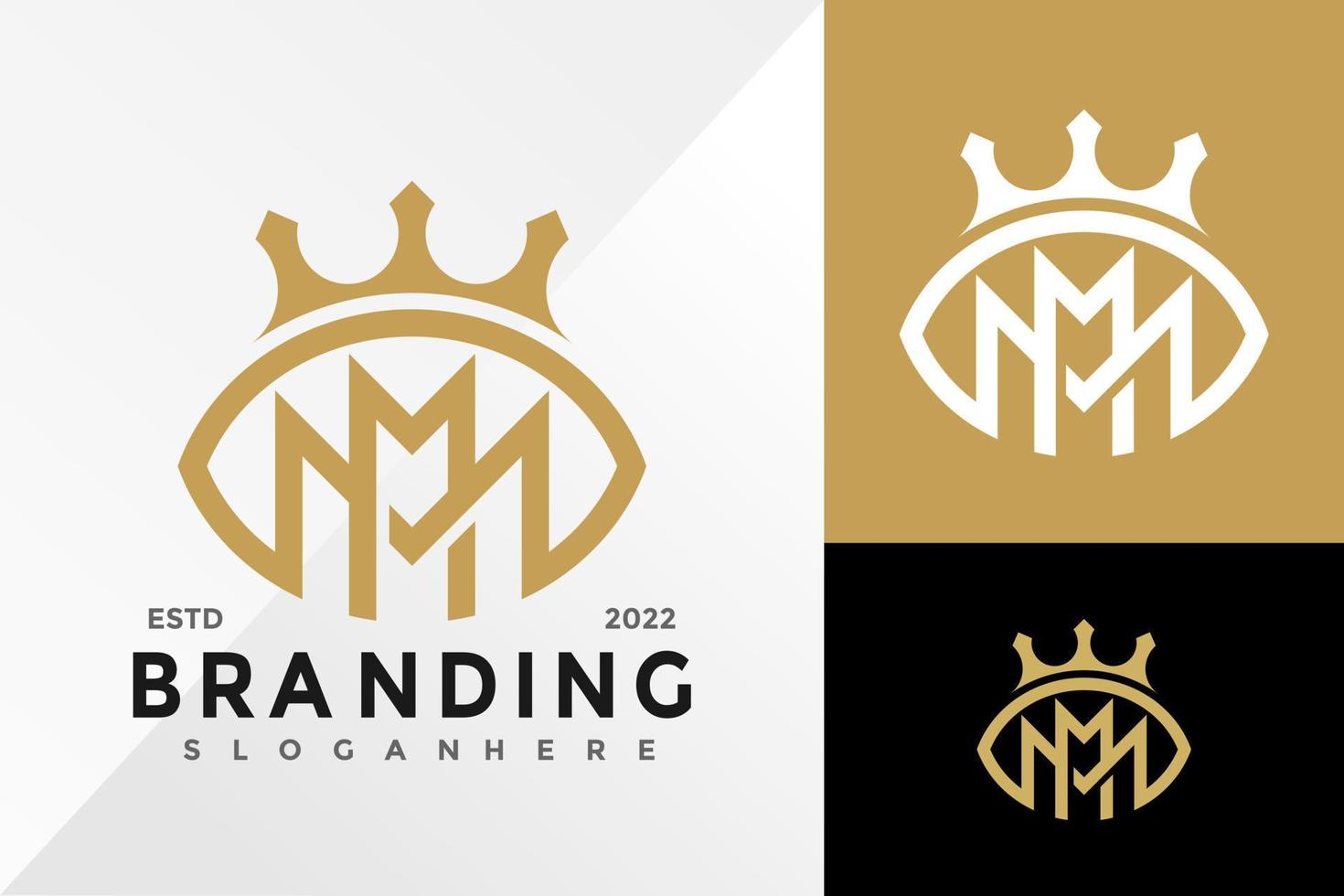 brief mm oog kroon merk identiteit logo ontwerp vector illustratie sjabloon