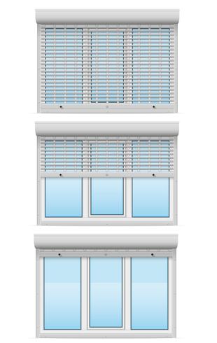 plastic venster achter metalen geperforeerde rollende luiken vectorillustratie vector