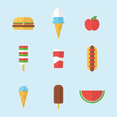 Platte zomer voedsel pictogrammen vector