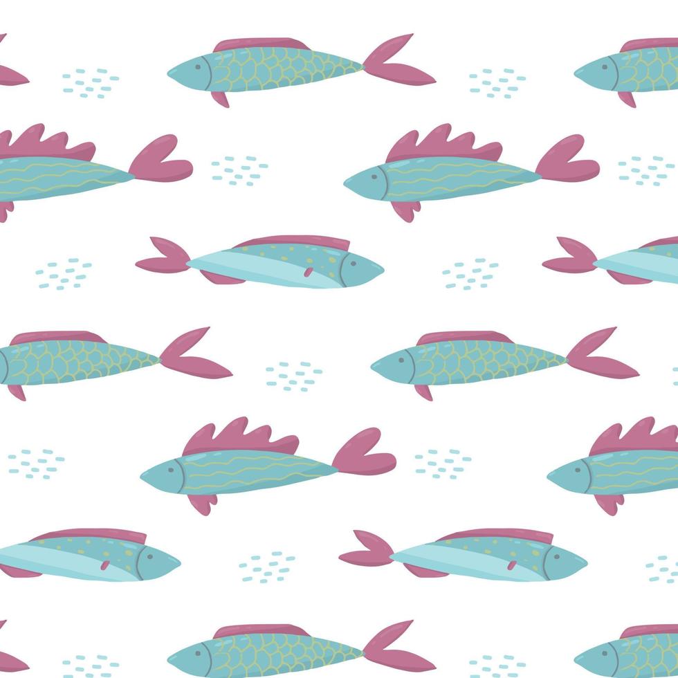 handgetekende kinderpatroon met vissen. patroon met schattige vissen. het patroon is geschikt voor prints, inpakpapier en banners. vector