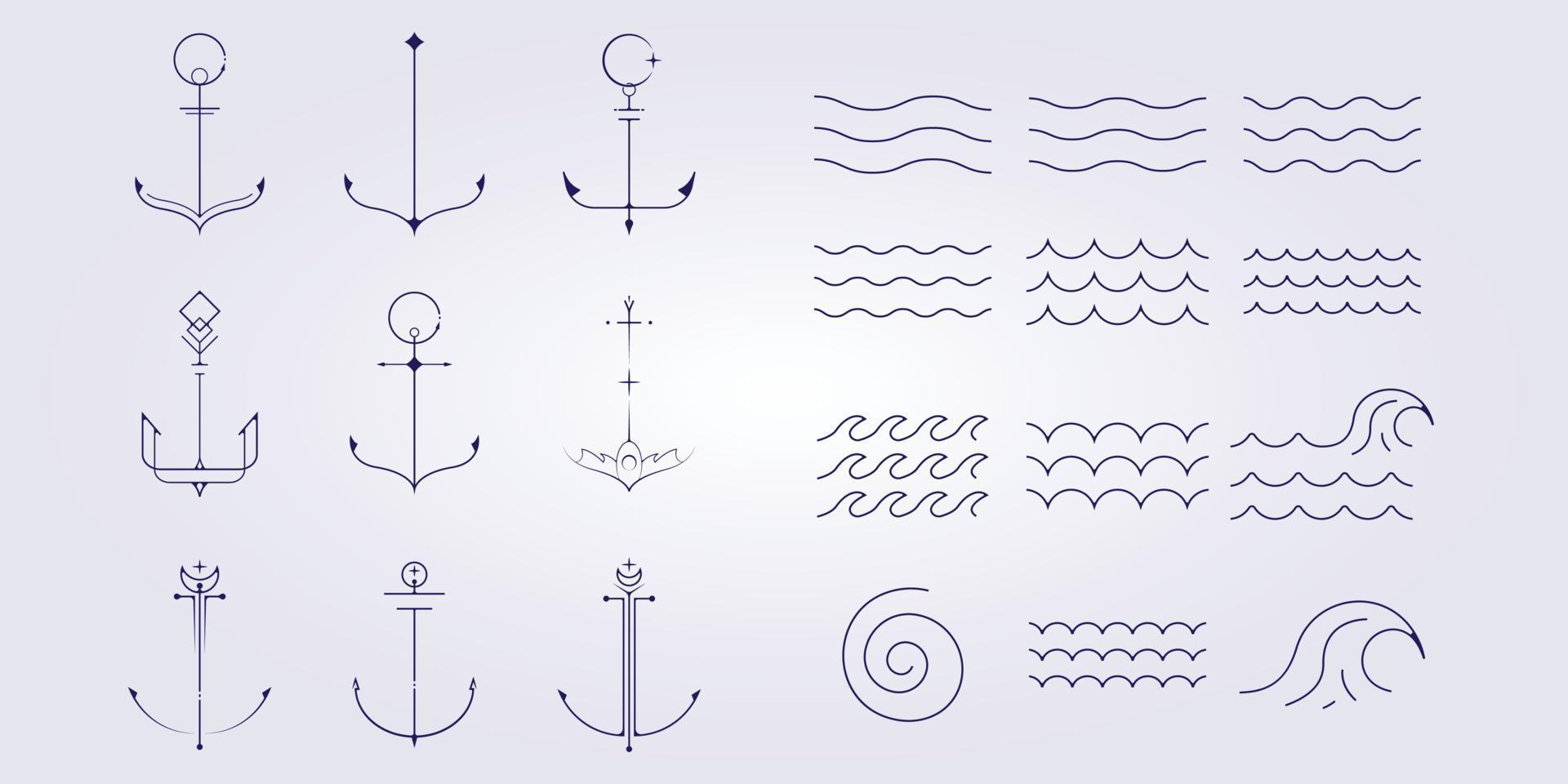 set en bundel nautisch en marien pictogram symbool logo vector illustratie ontwerp