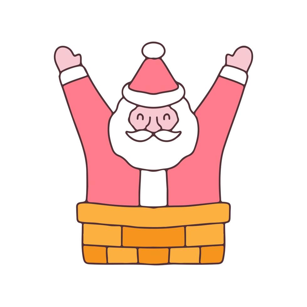 gelukkige kerstman in de schoorsteen .illustration voor t-shirt, poster, logo, sticker of kleding koopwaar. vector