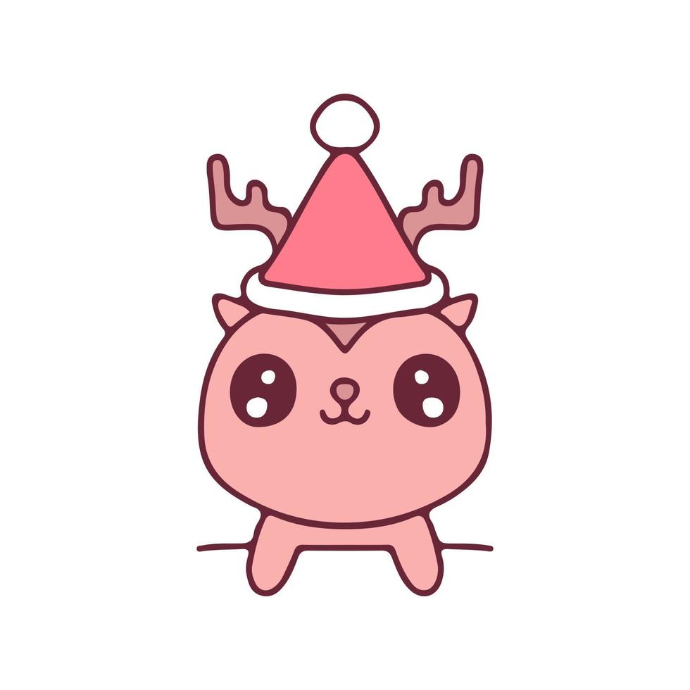 kawaii rendieren met kerstmuts .illustration voor t-shirt, poster, sticker of kleding koopwaar. vector