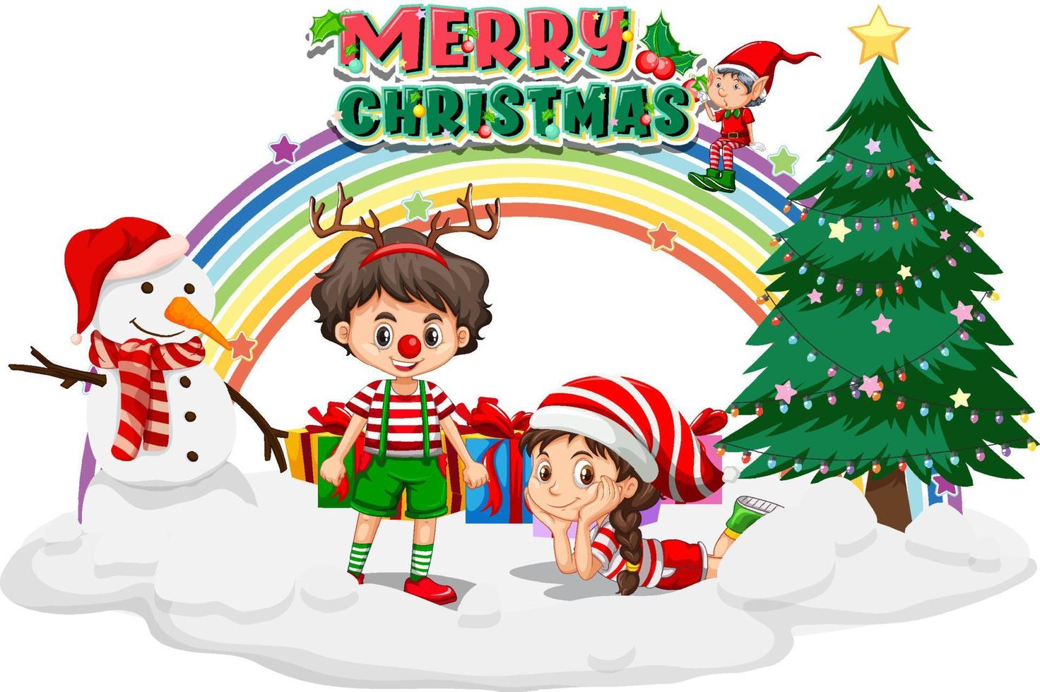 kinderen in kerstkostuums met vrolijke kerstbanner vector