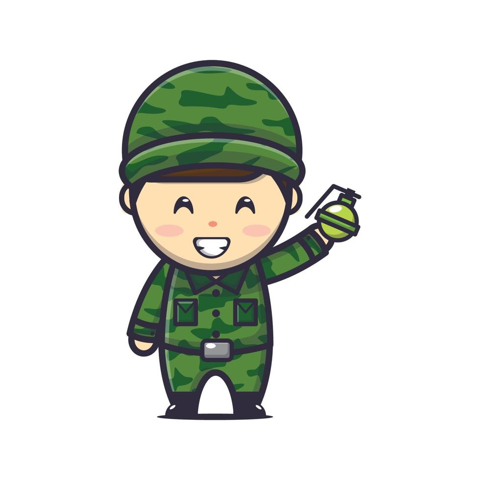 schattige jongen leger cartoon mascotte illustratie vector