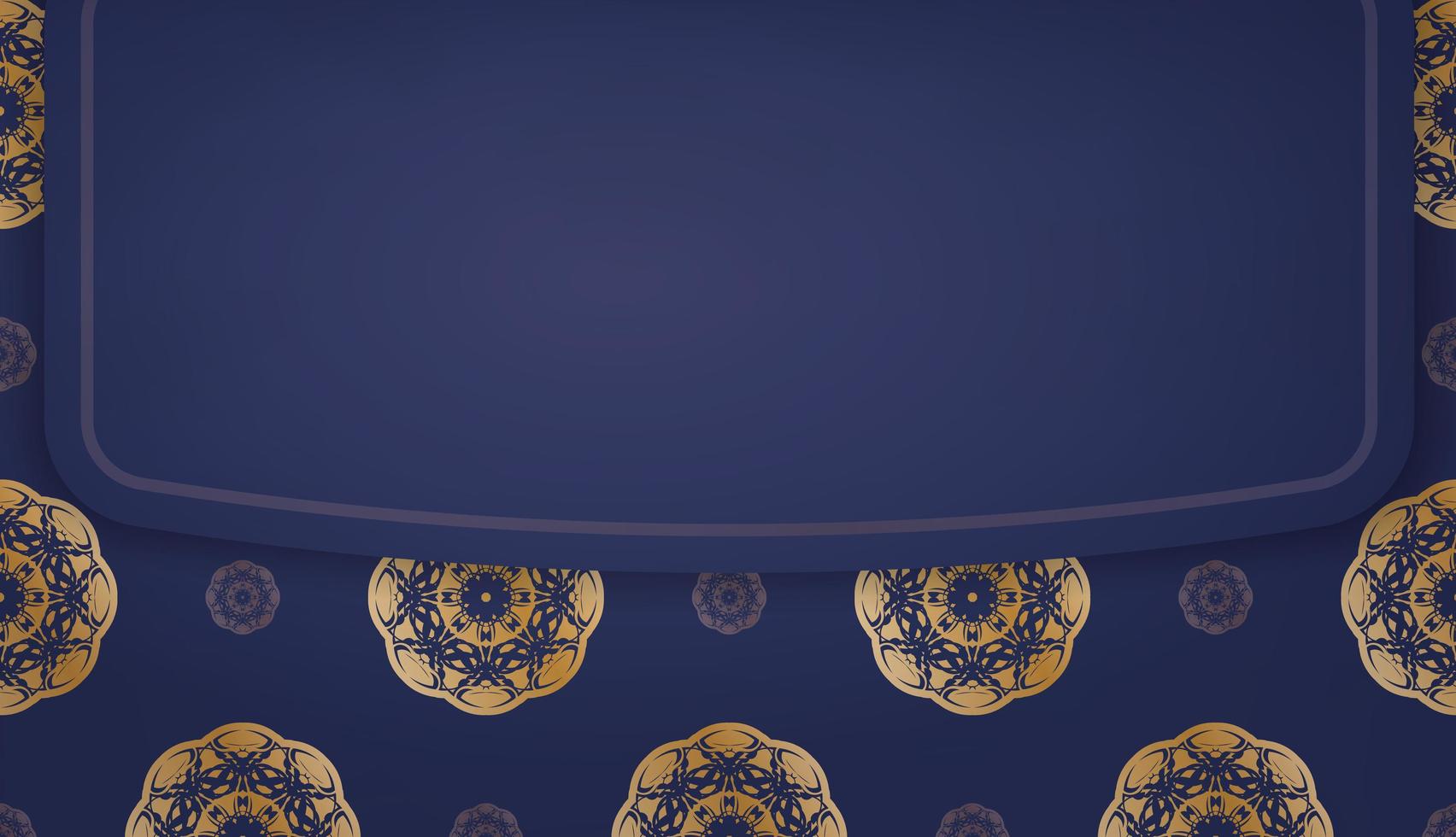 donkerblauwe banner met mandala gouden patroon voor logo-ontwerp vector