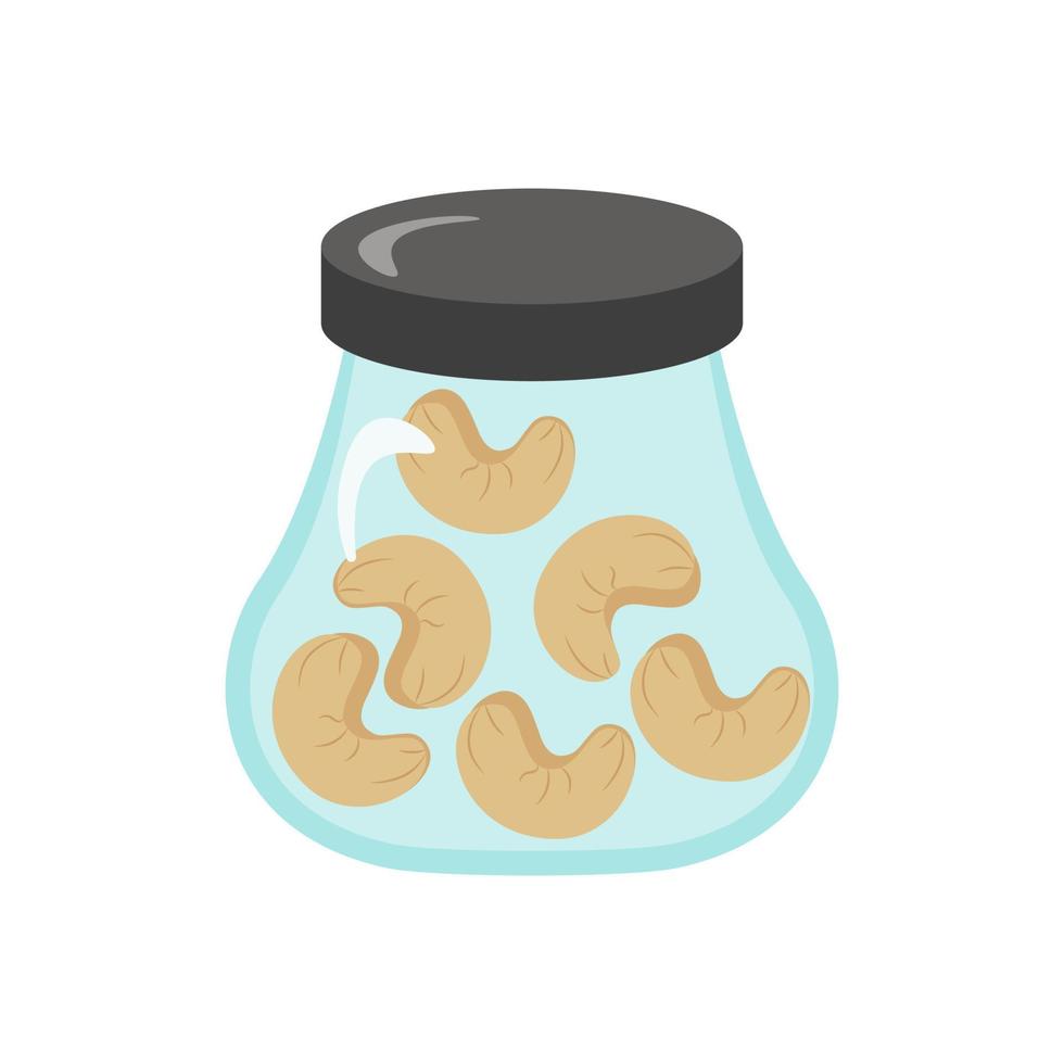 glazen pot met cashewnoten. milieuvriendelijke opslag van nuttige producten. vectorillustratie van het concept van herbruikbaar en nul afval. vector