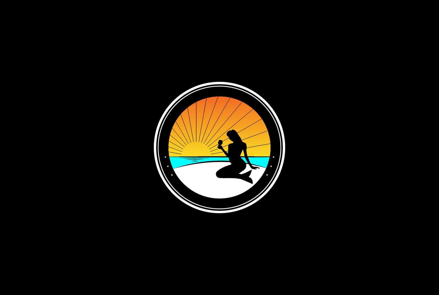 zonsondergang strand met zeemeermin meisje silhouet voor bar pub logo ontwerp vector