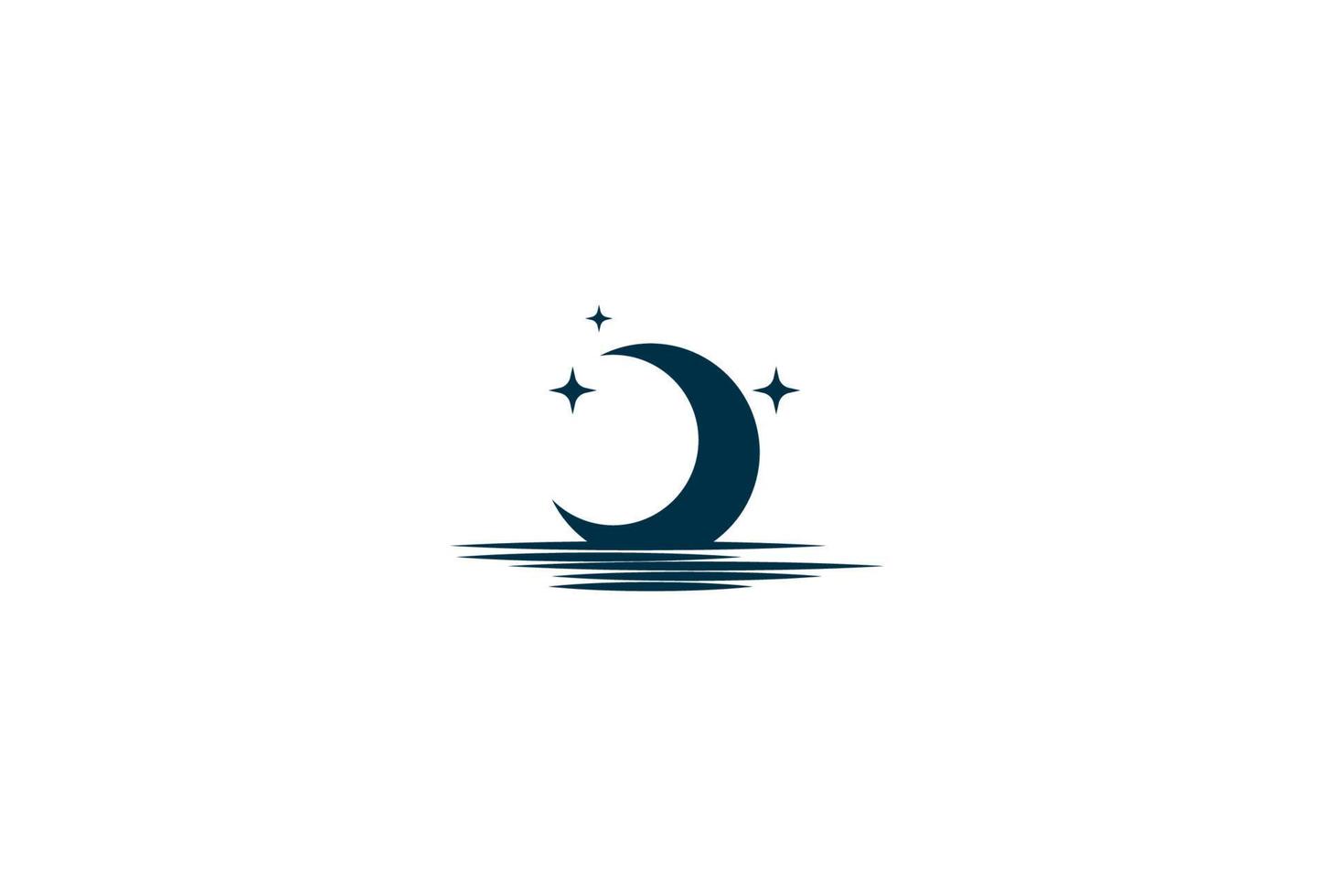 wassende maan en ster met strand rivier meer kreek logo ontwerp vector