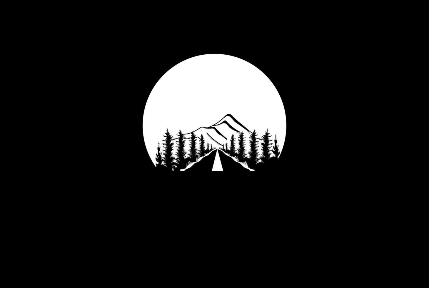 weg straat manier met bergpijnboom groenblijvende spar naaldboom cipres lariks bomen bos logo ontwerp vector