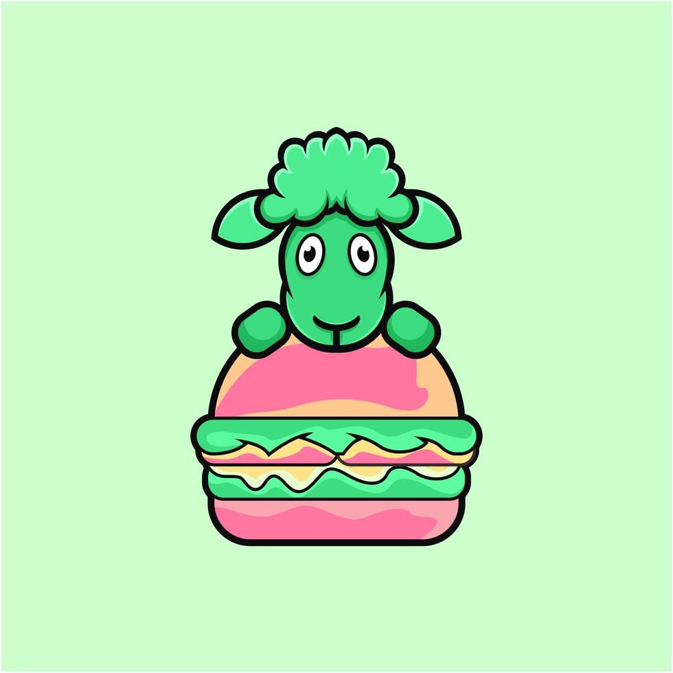 schattige lamsillustratie op hamburger-cartoonstijl vector