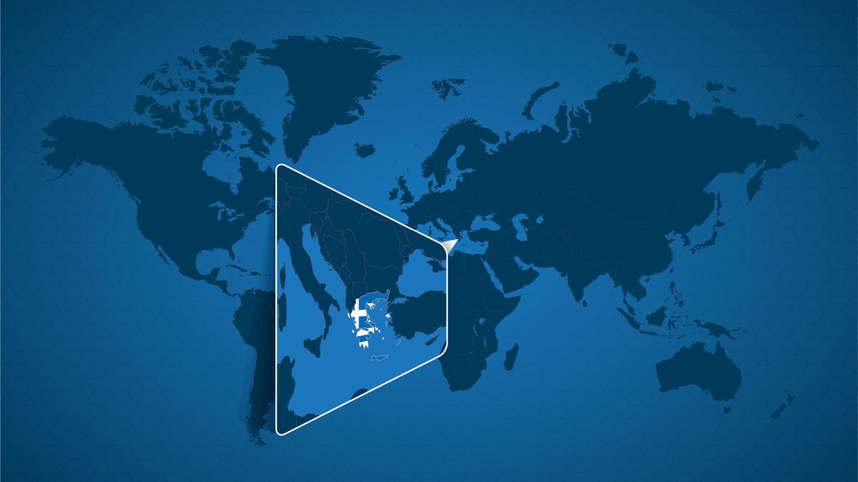 gedetailleerde wereldkaart met vastgezette vergrote kaart van Griekenland en de buurlanden. vector