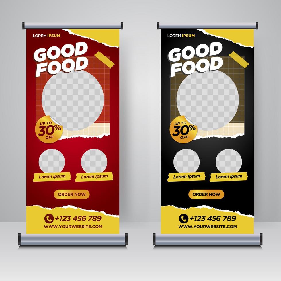 eten en restaurant roll-up banner ontwerpsjabloon vector