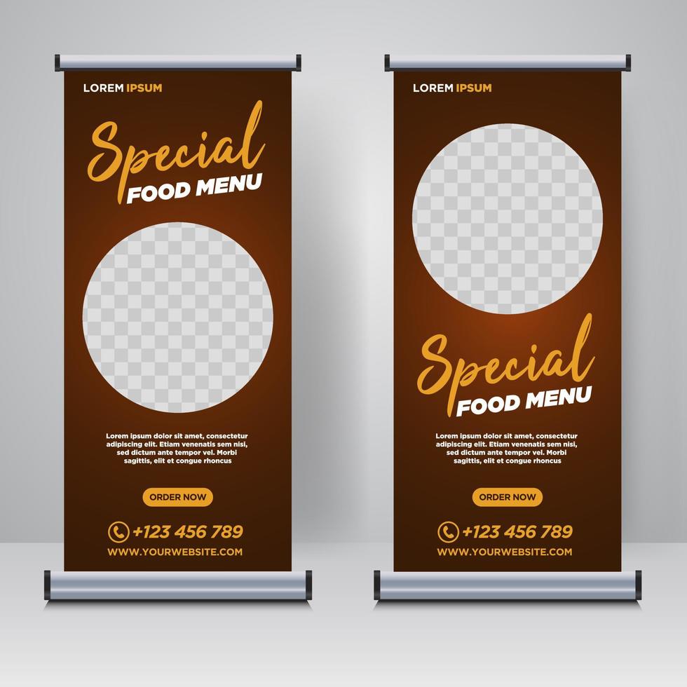 eten en restaurant roll-up banner ontwerpsjabloon vector