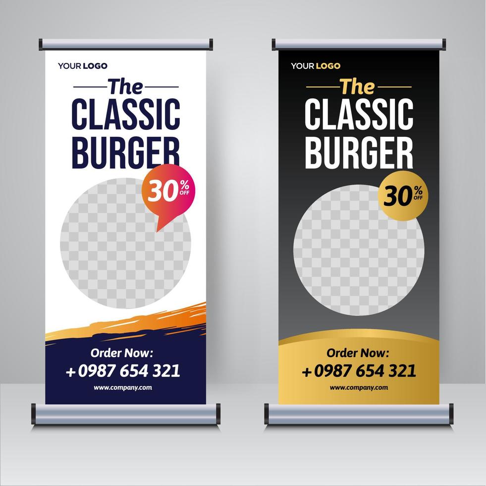 eten en restaurant roll-up banner ontwerpsjabloon vector