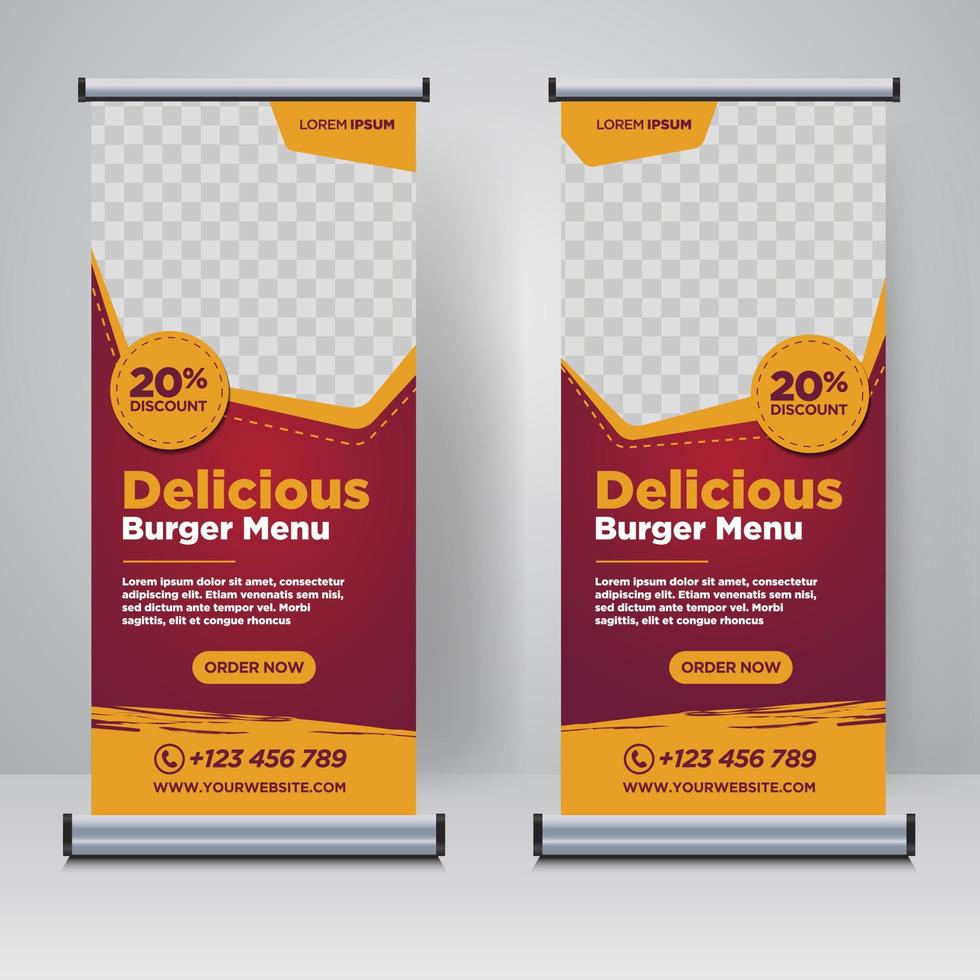 eten en restaurant roll-up banner ontwerpsjabloon vector