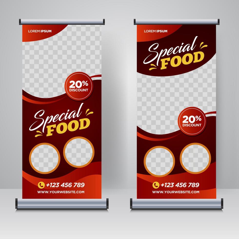 eten en restaurant roll-up banner ontwerpsjabloon vector