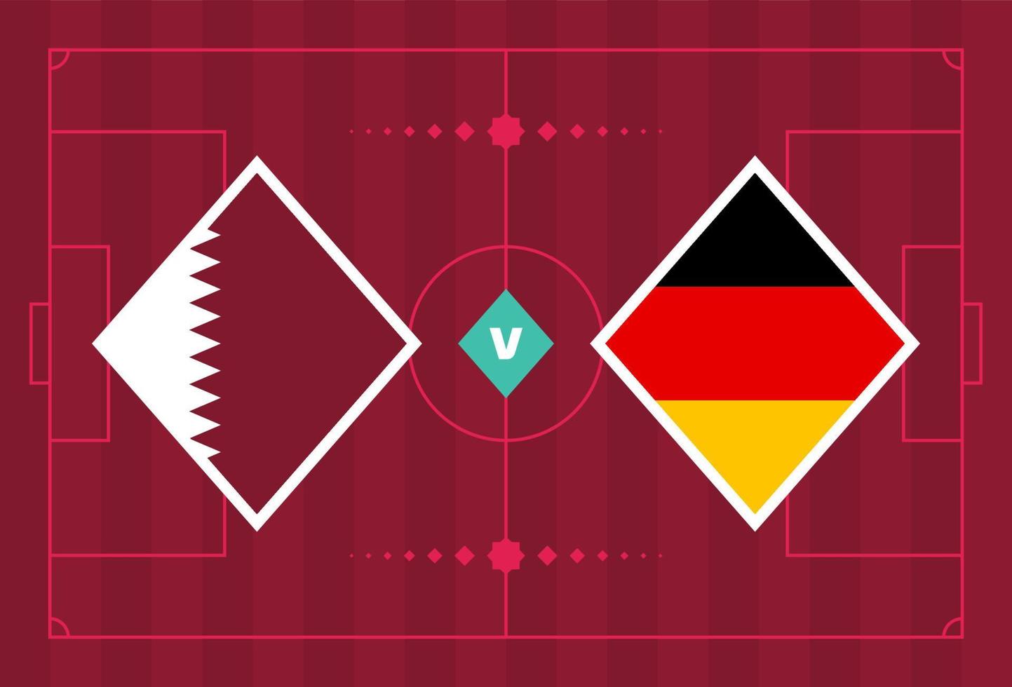 wedstrijd qatar vs duitsland. playoff voetbalkampioenschap wedstrijd versus teams op voetbalveld. intro sport achtergrond, kampioenschap competitie finale poster, vlakke stijl vectorillustratie vector