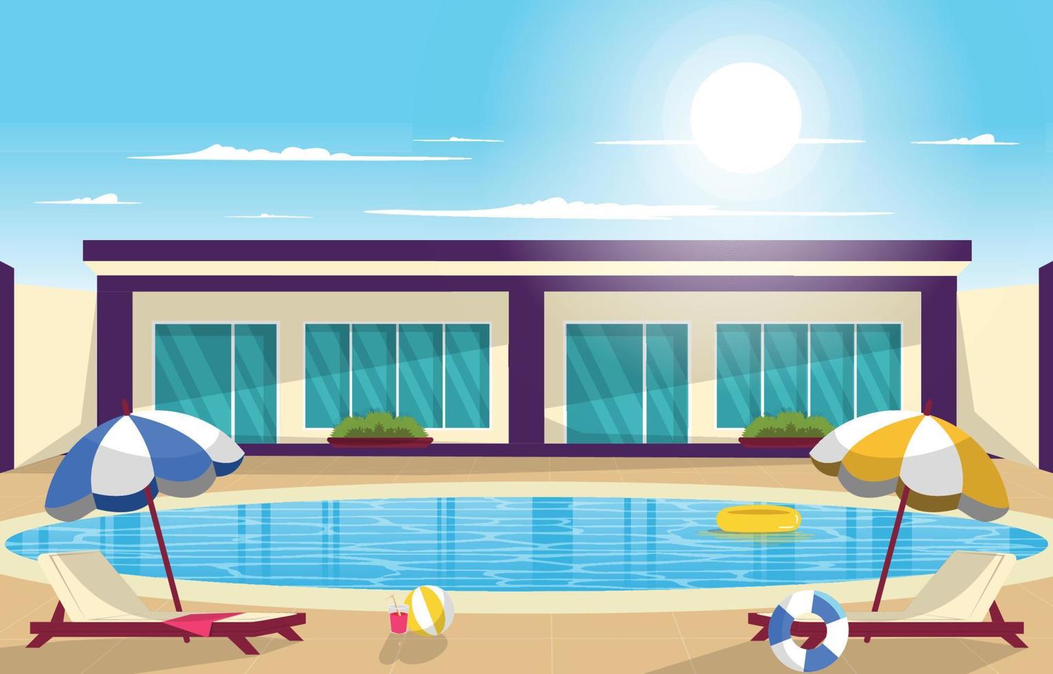 buitenzwembad zomervakantie vrije tijd ontspanning platte ontwerp illustratie vector
