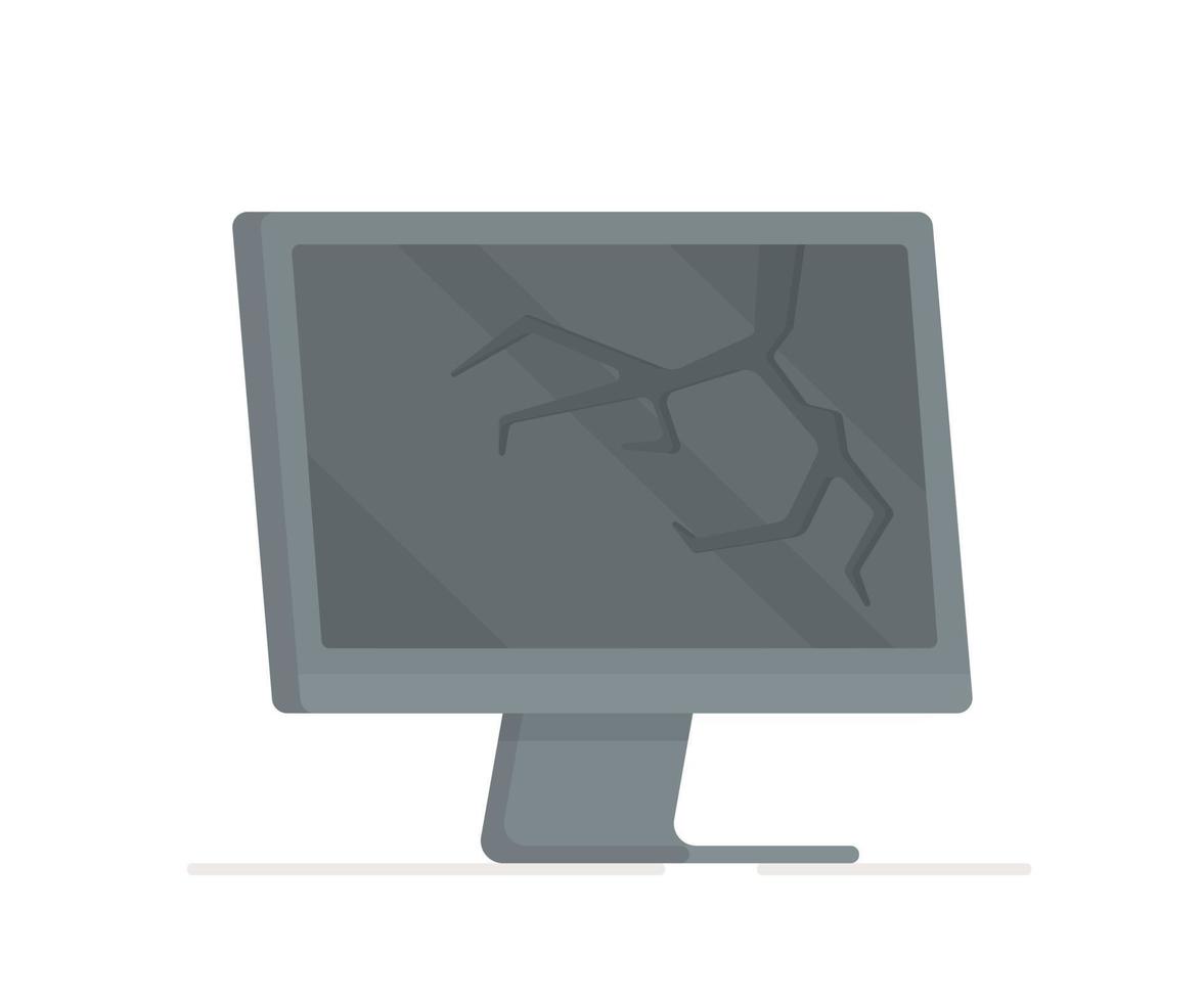 vectorillustratie van een kapotte computer. geïsoleerd op witte achtergrond zwarte gebroken monitor. reparatie. gebroken scherm. vector