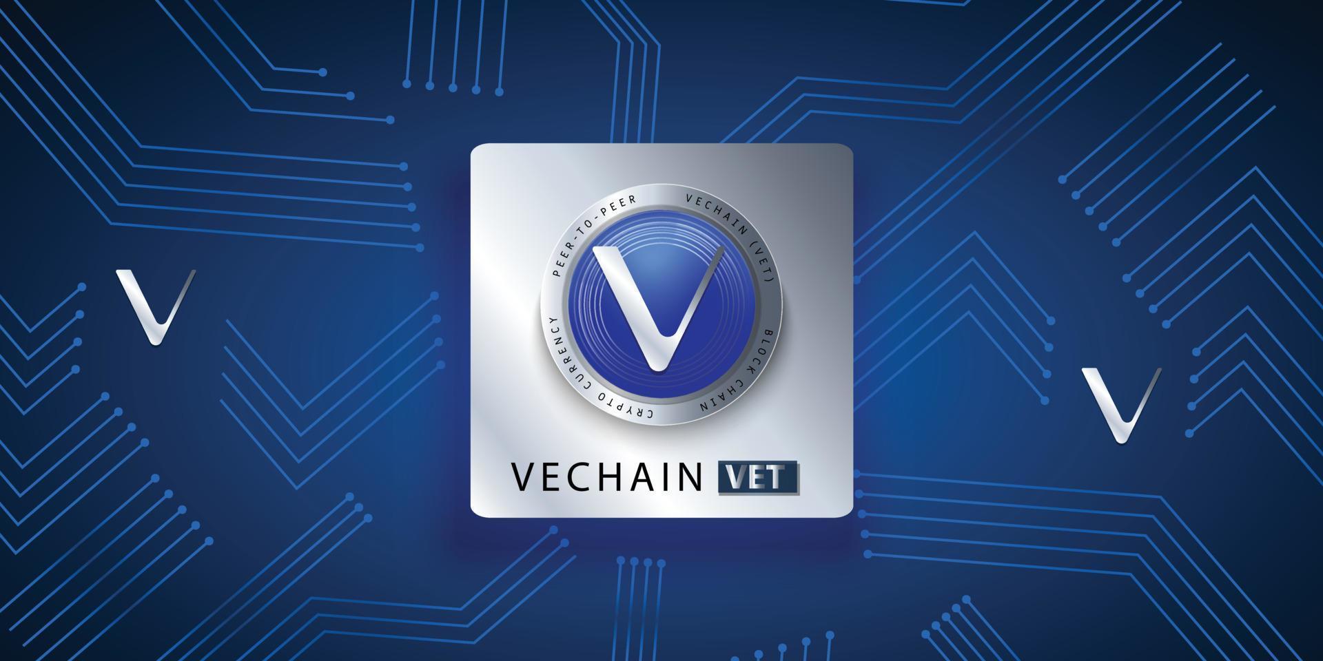 blokketen gebaseerd crypto valuta vechain dierenarts logo op een futuristische technologie achtergrond vector