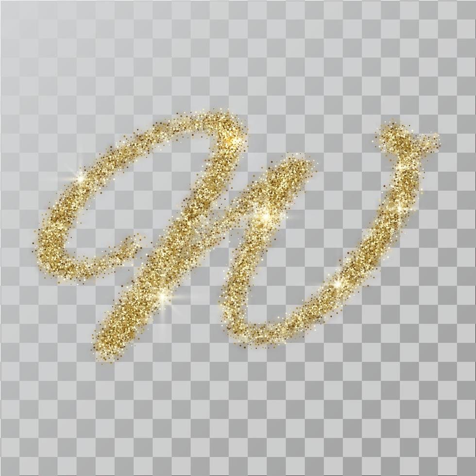 gouden glitterpoeder letter w in handgeschilderde stijl. vector