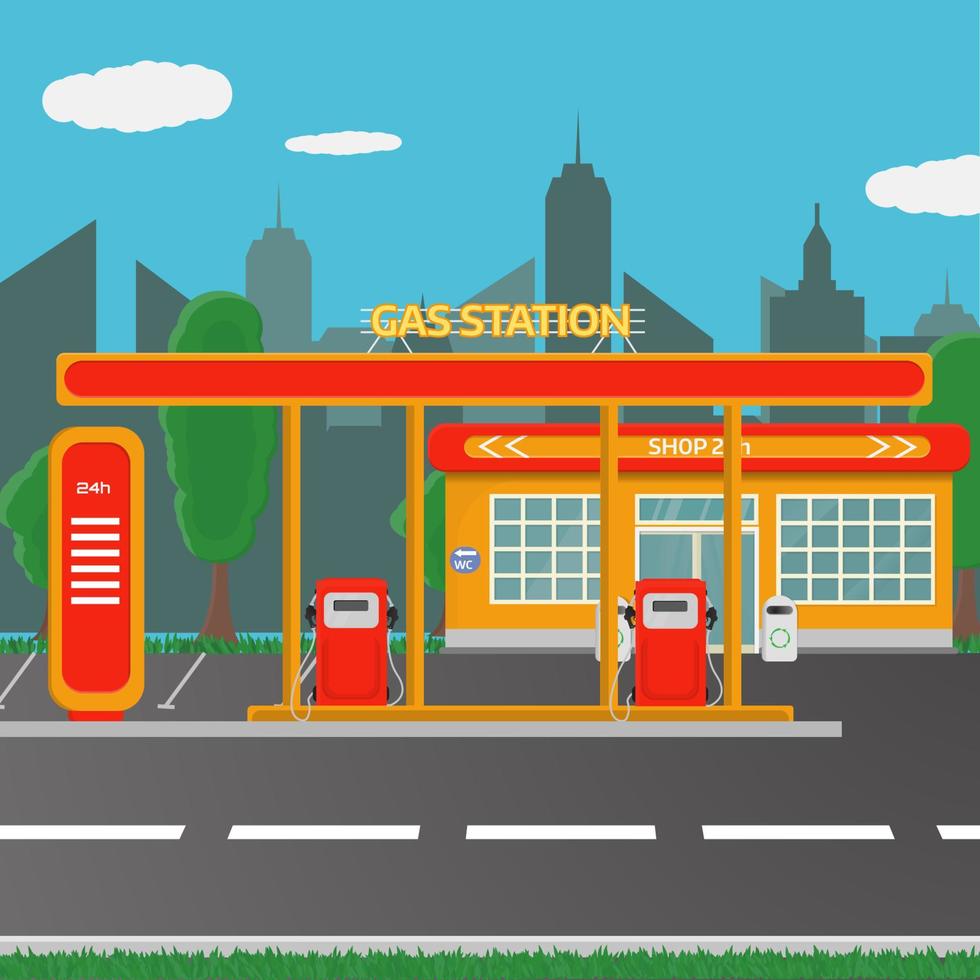 benzinetankstationconcept in platte ontwerpstijl vector