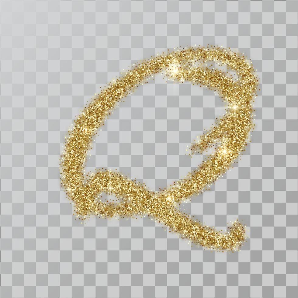 gouden glitterpoeder letter q in handgeschilderde stijl. vector