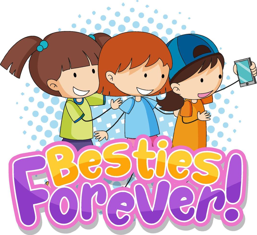 besties forever typografie logo met kinderen vector