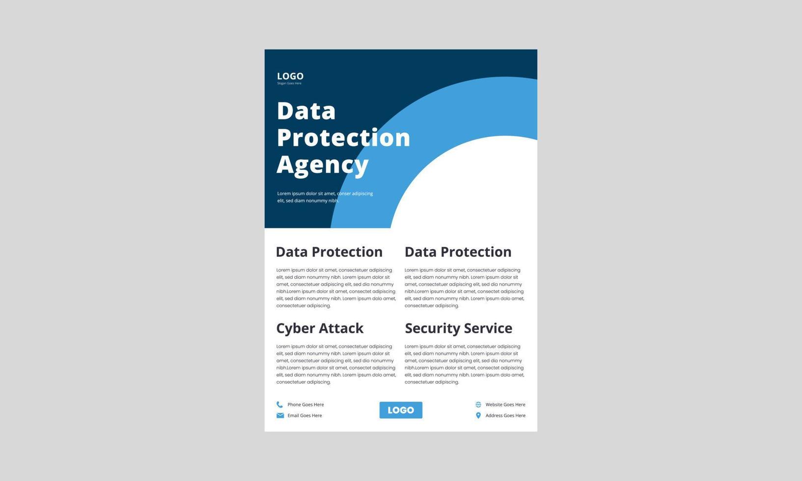 vliegerontwerp voor cyberbeveiliging. posterfolder voor gegevensbeschermingsservice in blauwe kleur. vectorsjabloon voor gegevensbeschermingsservice. vector