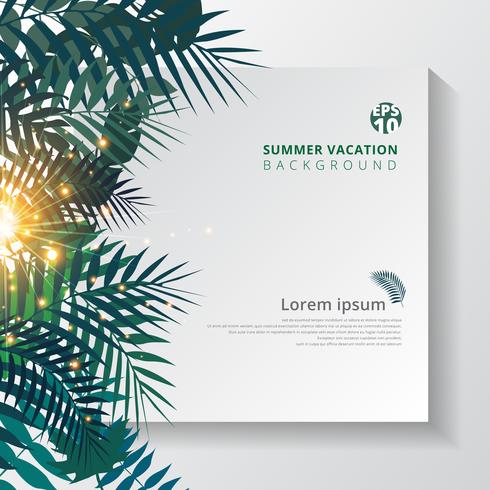 zomer tropisch met exotische palmbladeren of planten en verlichting effect op wit papier achtergrond. vector