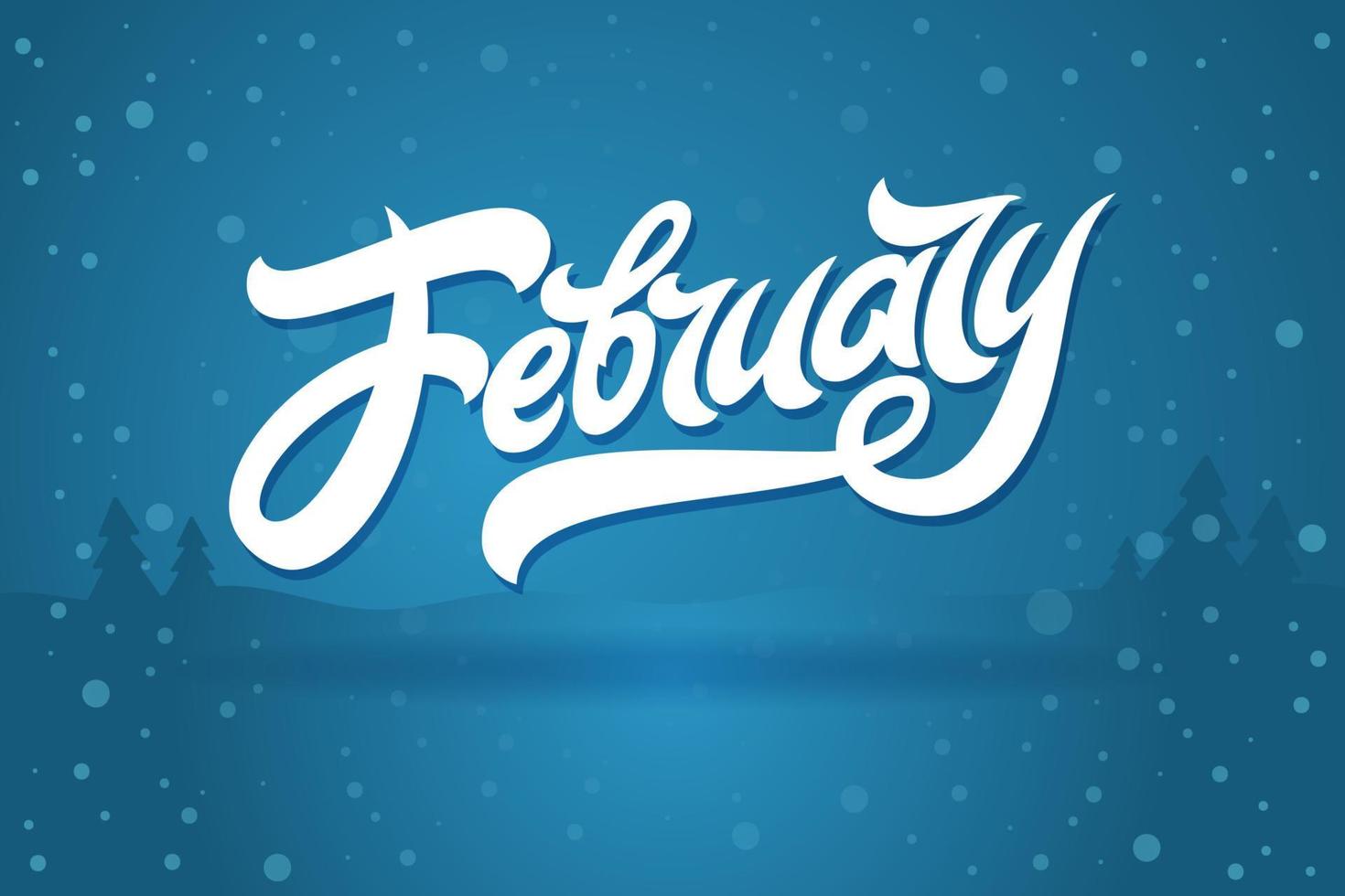 witte letters februari op blauwe achtergrond met vallende sneeuw. gebruikt voor banners, kalenders, posters, pictogrammen, labels. moderne penseelkalligrafie. vectorillustratie. vector