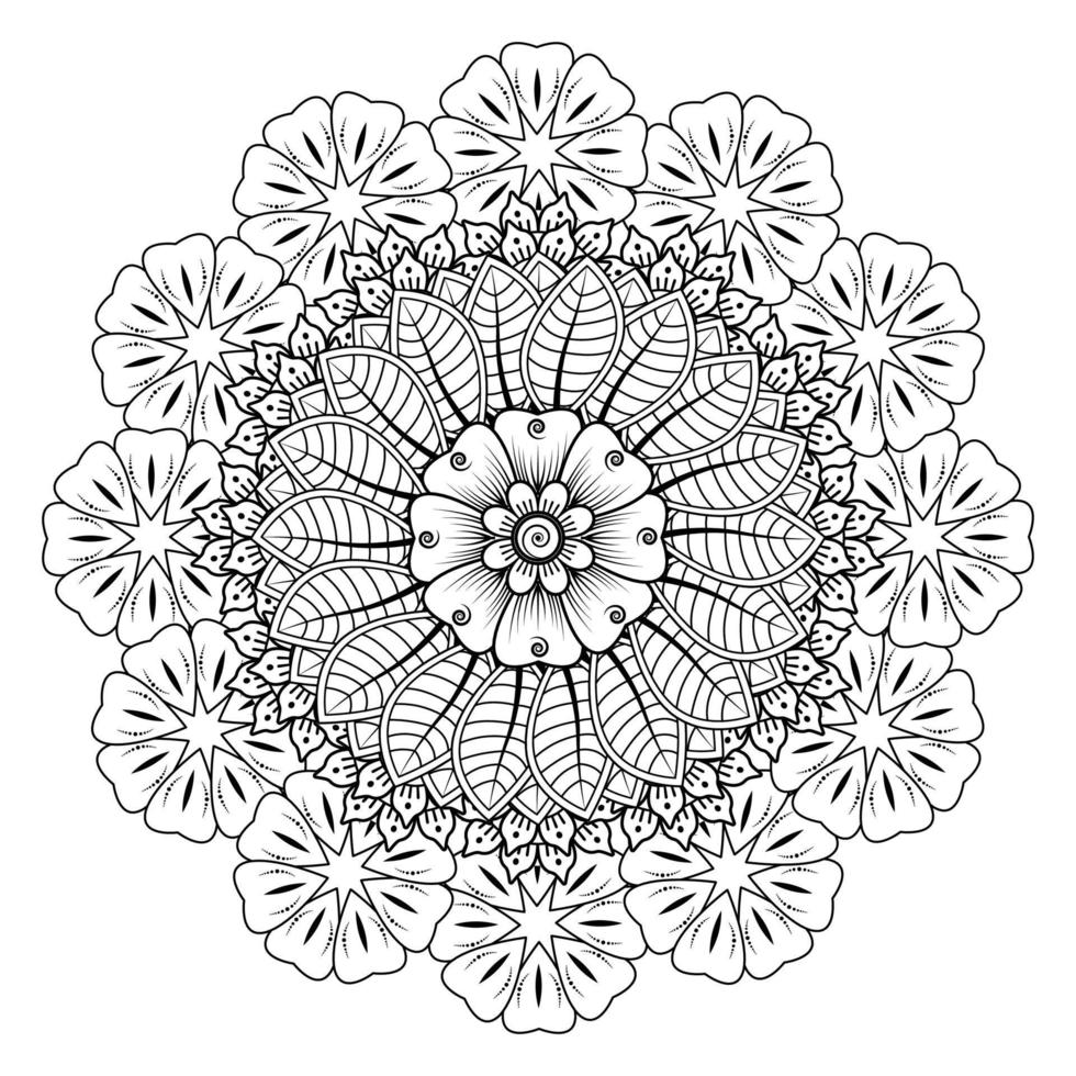 cirkelvormig patroon in de vorm van mandala voor henna, mehndi, tatoeage, decoratie. decoratief ornament in etnische oosterse stijl. kleurboek pagina. vector