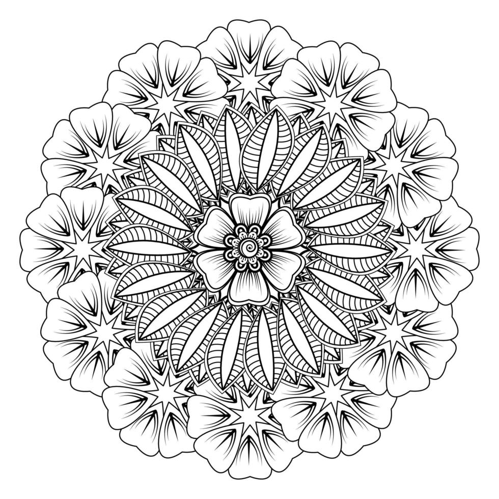 cirkelvormig patroon in de vorm van mandala voor henna, mehndi, tatoeage, decoratie. decoratief ornament in etnische oosterse stijl. kleurboek pagina. vector