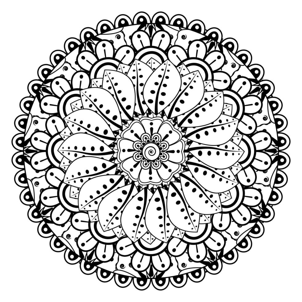 cirkelvormig patroon in de vorm van mandala voor henna, mehndi, tatoeage, decoratie. decoratief ornament in etnische oosterse stijl. kleurboek pagina. vector