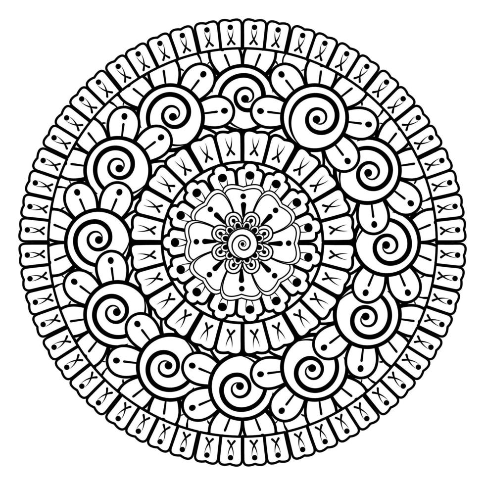 cirkelvormig patroon in de vorm van mandala voor henna, mehndi, tatoeage, decoratie. decoratief ornament in etnische oosterse stijl. kleurboek pagina. vector