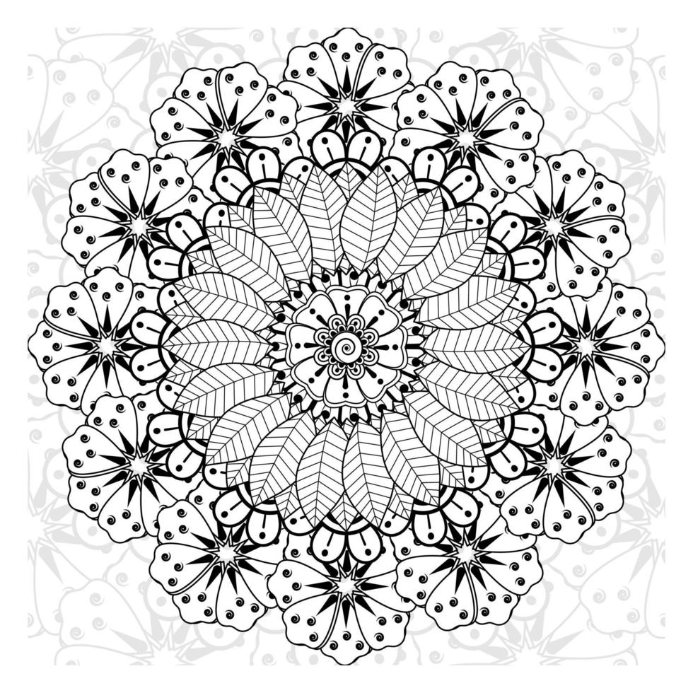 cirkelvormig patroon in de vorm van mandala voor henna, mehndi, tatoeage, decoratie. decoratief ornament in etnische oosterse stijl. kleurboek pagina. vector