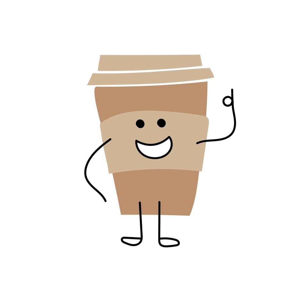 cartoon koffiekopje. koffie meenemen. gelukkig kopje koffie. vector