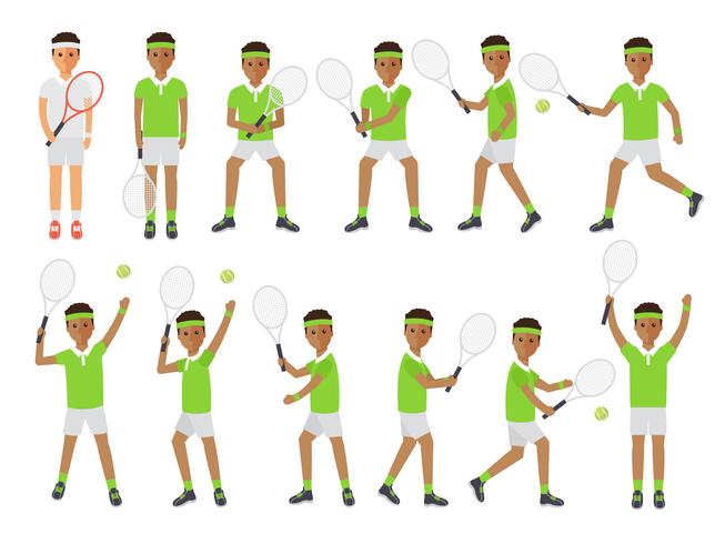 Tennissers, tennissportatleten in acties. vector